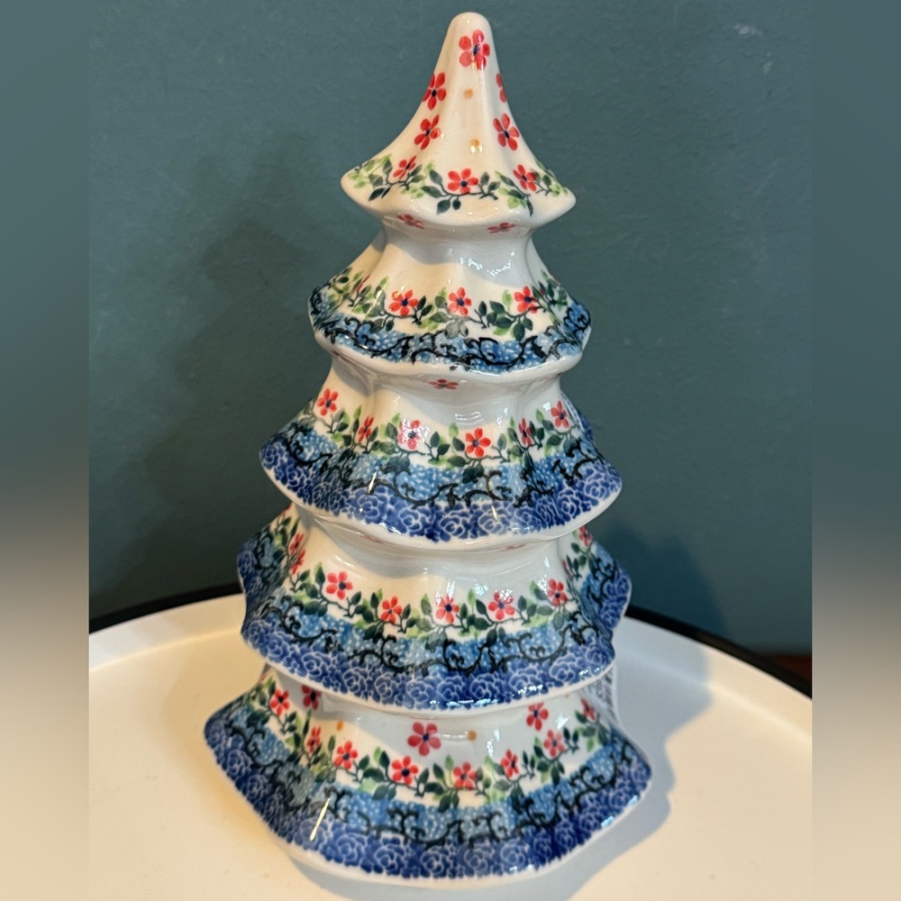 NWT Boleslawiec Polish Pottery Christmas Tree - Large 10” Red Floral - Picture 2 of 6